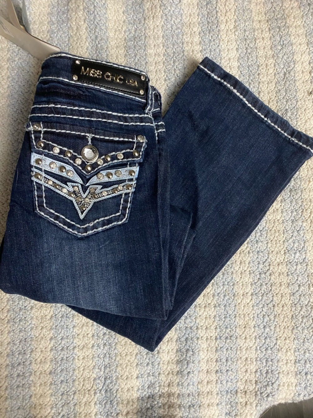 Vintage Y2K Miss Chic Bootcut Jeans Western Bling Cowgirl rhinestones Pockets “v